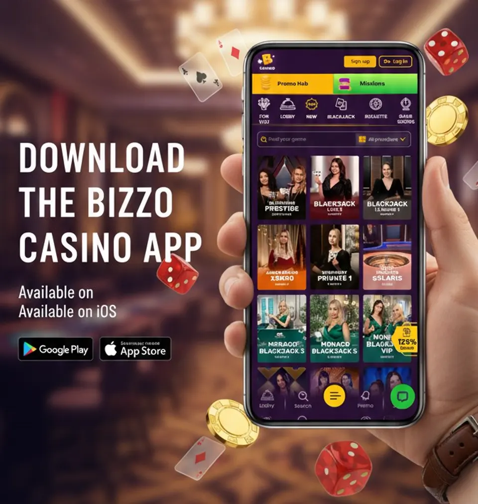 Bizzo Casino mobile lobby after logging in on a smartphone